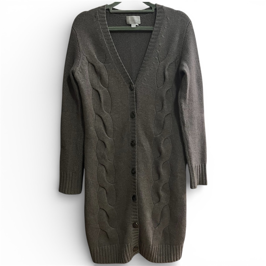 Pure Collection Cashmere Lambswool Long Elegant Brown Knit Dress Coat Cardigan 2